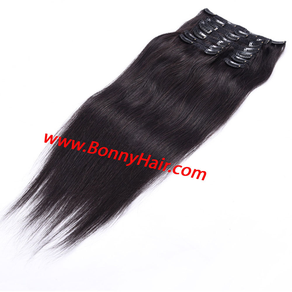 Brazilian Virgin Human Hair Dark Color Clip in Hair Extension with Lace Sewn