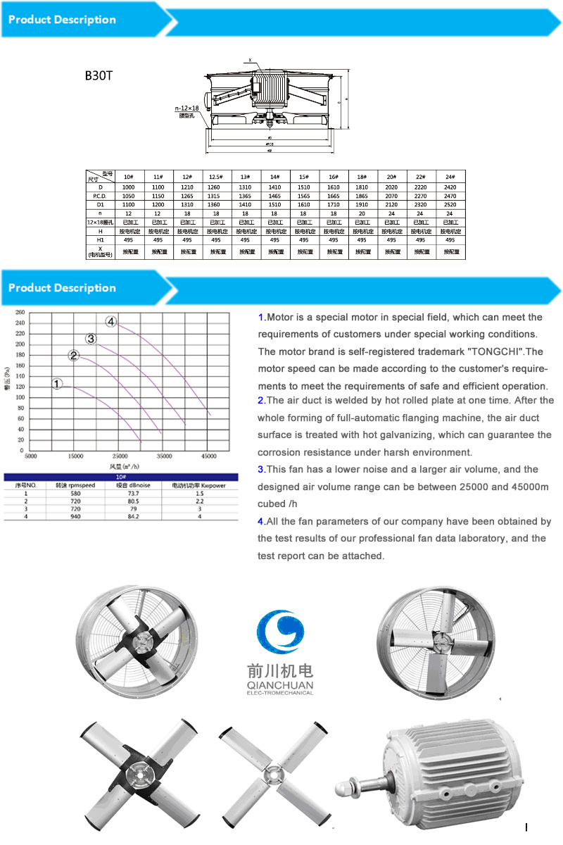 1000mm 4kw-6p High Efficiency, High Quality, Axial Fan for Cooling Tower and Other Cooling Equipment
