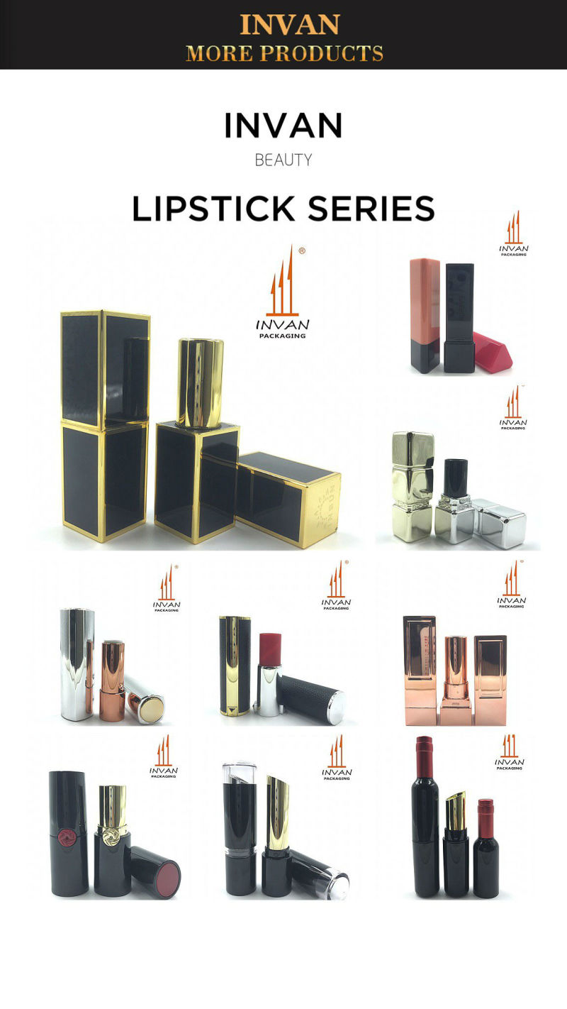Luxury Shiny Golden Cosmetic Packaging Magnetic Square Lipstick Tube with Four Sides Vertical Line