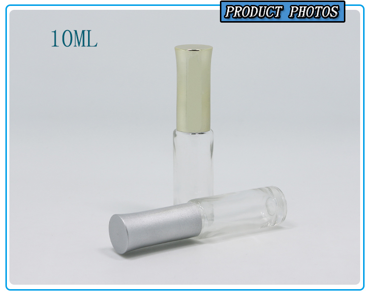 10ml Round Clear Glass Nail Polish Bottle with Gold and Silver Brush Cap