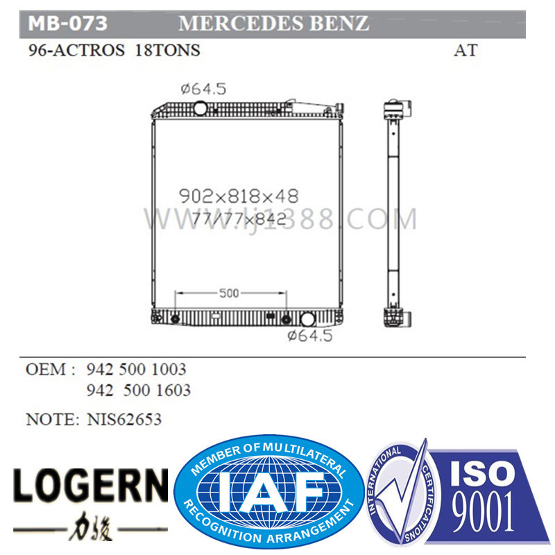 Automobile Parts Radiator for Benz 96-Actros 18tons at