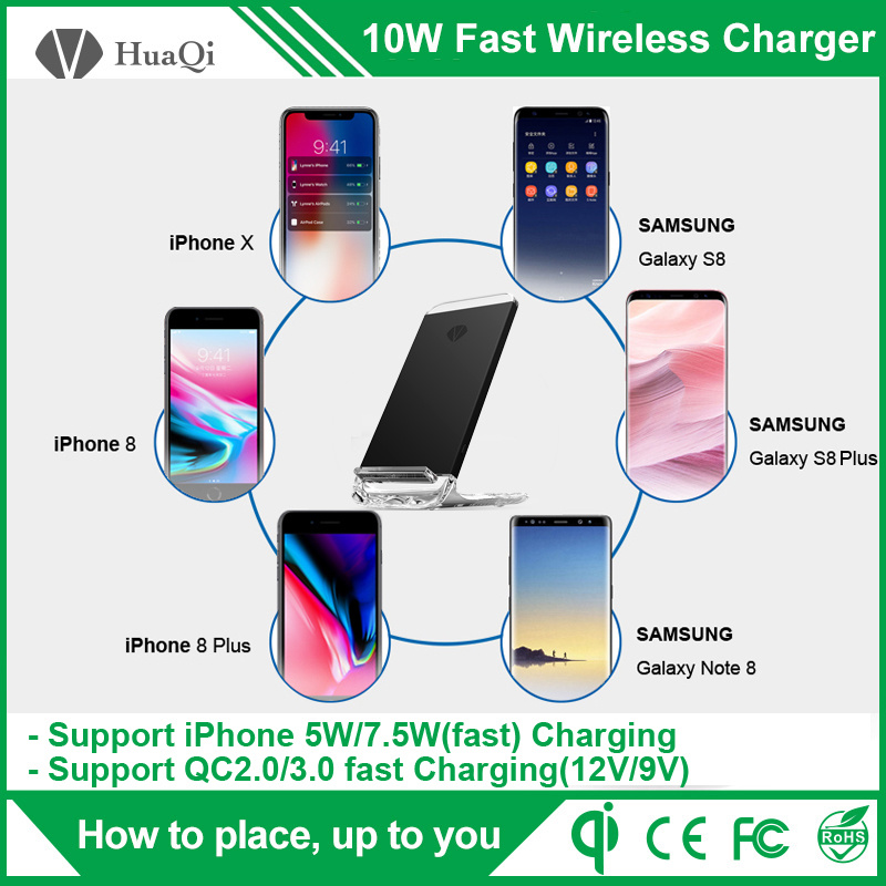 10W Portable Stand Quick Wireless Mobile Charger for iPhone/Samsung/Nokia/Motorola/Sony/Huawei/Xiaomi