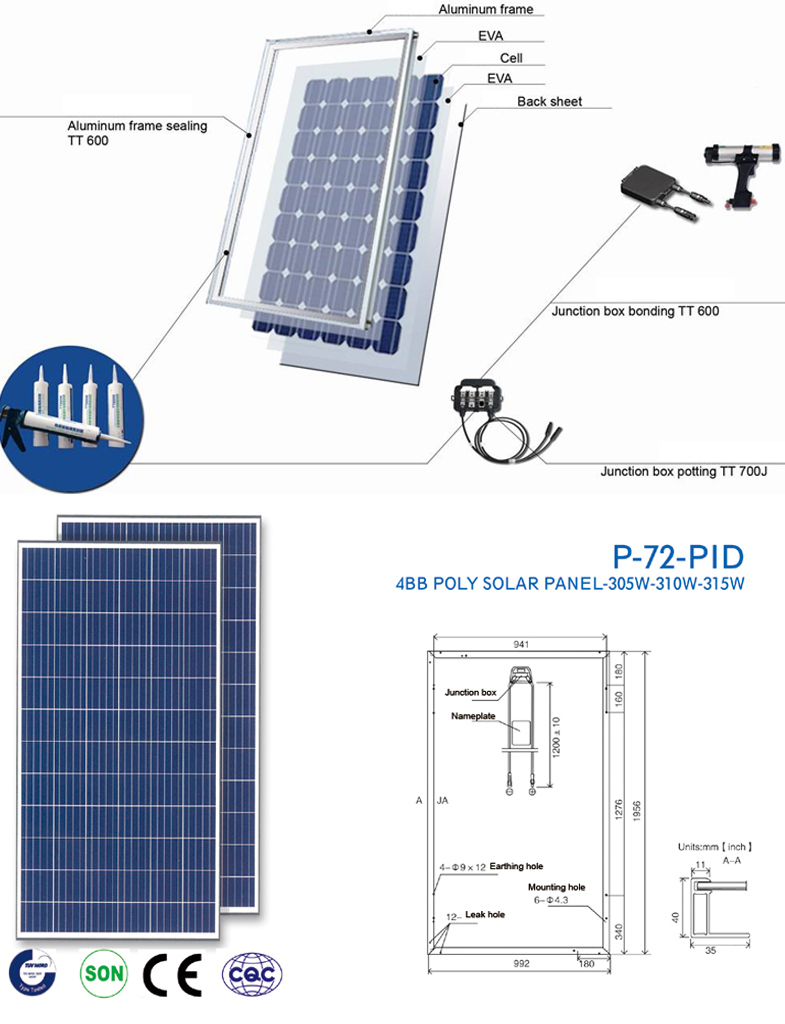 310W Poly PV Solar Panel for Solar Power System