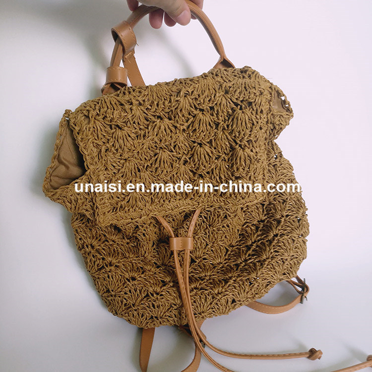 Wholesale Stock Fashion Straw Drawstring Backpack for Ladies Grils Women