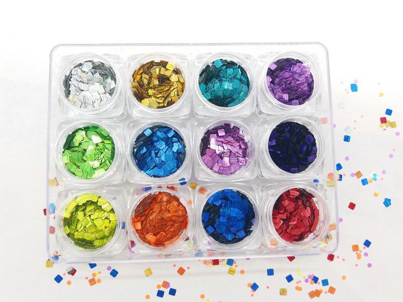 Square Laser Glitter for Nail Art and Nail Beauty Pearl Color Series 12 Colors Kg Packing