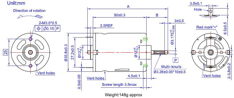 24V Electric Motor RS-545shv-20137-R DC Motor for Vacuum Cleaner