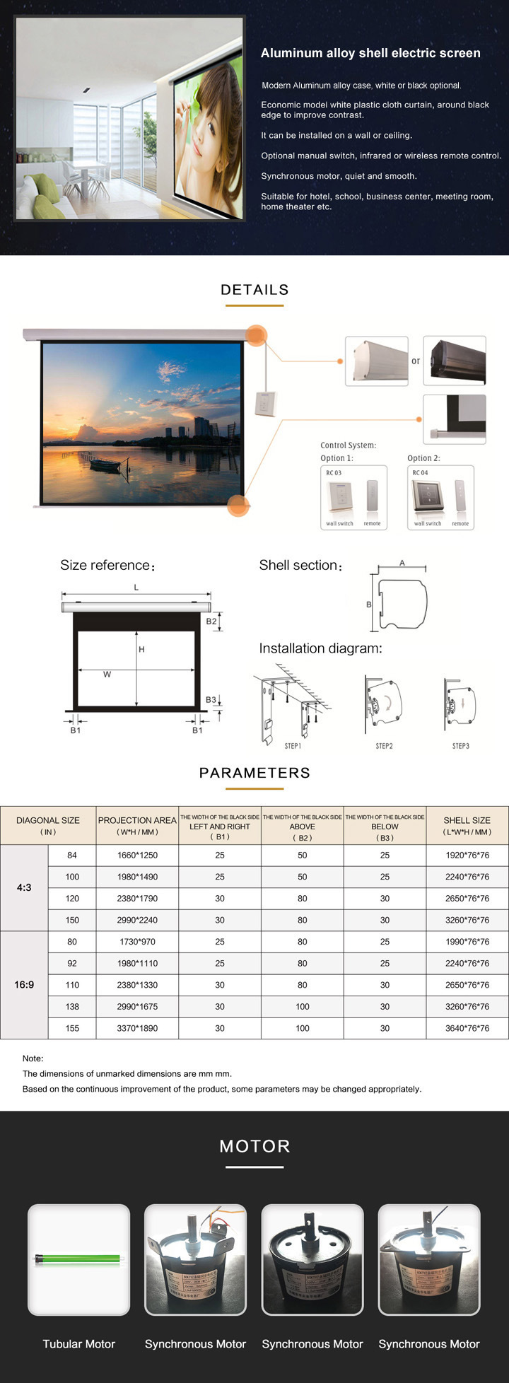 Electrical Projection Screen with Tubular Motor