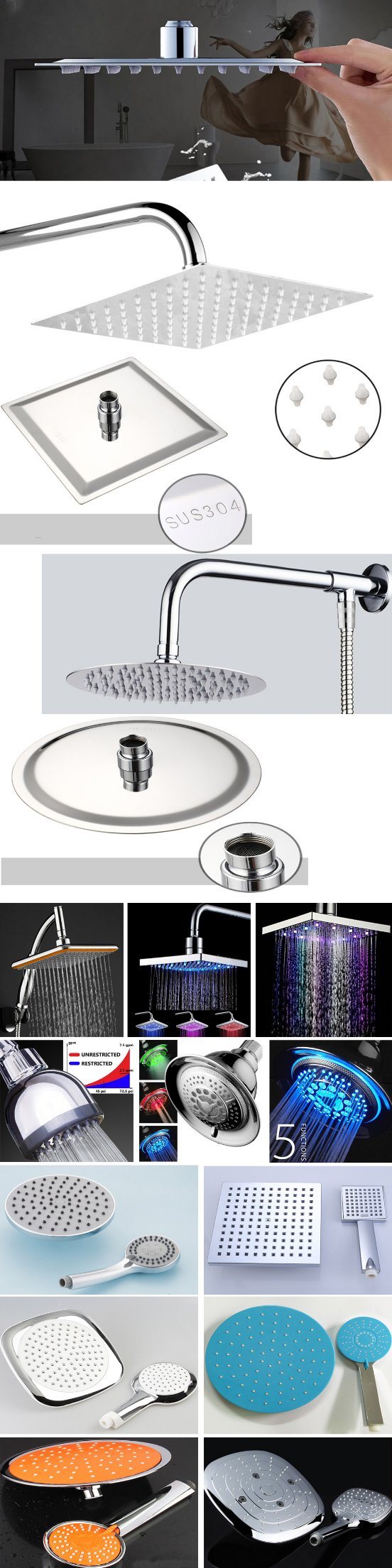 Round Bathroom ABS Rain Overhead Head Shower and Shower Head