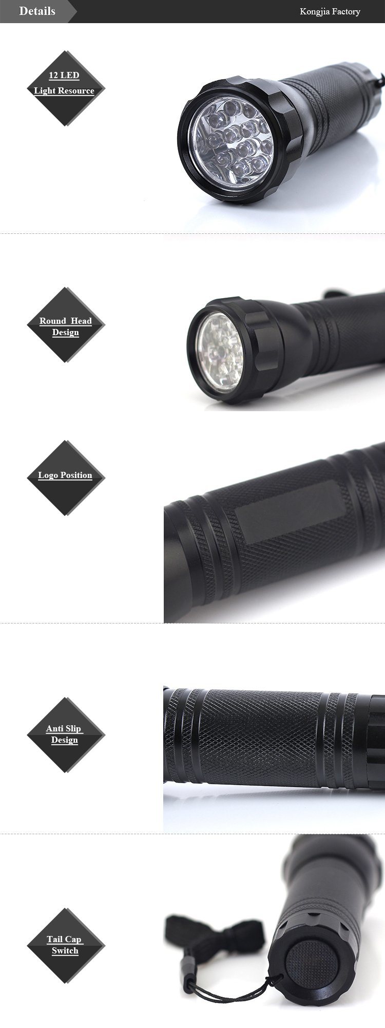 9 LED Aluminium Alloy Promotion Portable Ultra Bright LED Flashlight
