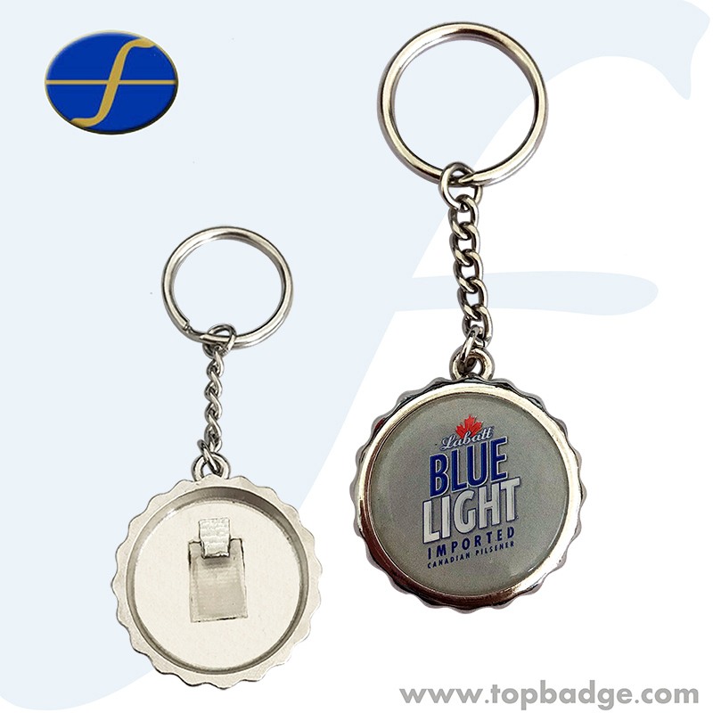 Custom Logo Metal Bottle Opener Cap Keychain with Opener Back