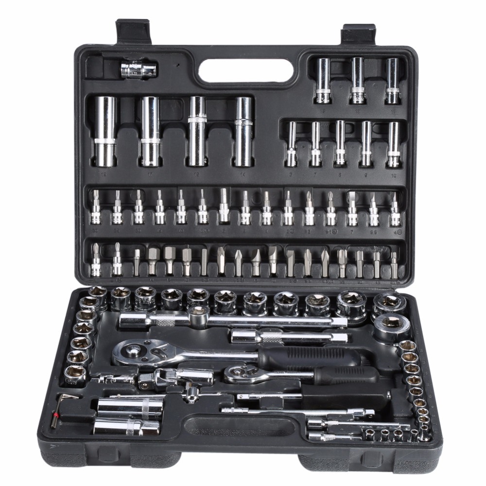 94PCS/Set Socket Ratchet Torque Wrench Extension Bar Drill Bits Automobiles Repair Tools Kit Multifunction Repair Hand Tool Kit