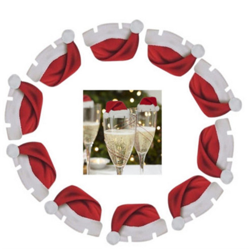 10PCS Christmas Party Promotional Gift Wine Glass Santa Hat Decoration