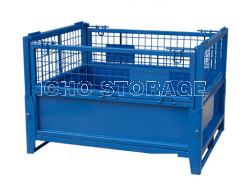 Foldable & Stackable Heavy Duty Wire Mesh Container for Warehouse Storage