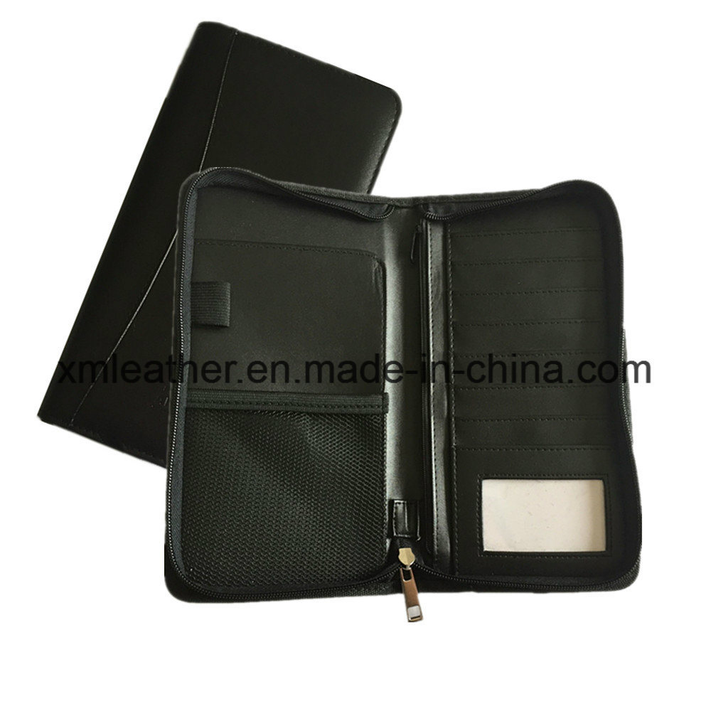 Leather Custom Travel Pouch Passport Holder Wallet with Zipper