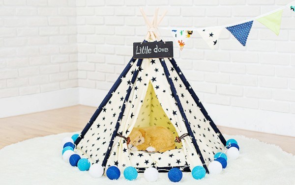 Foldable Indoor Wooden House for Pet Dog Cat Indian Tent