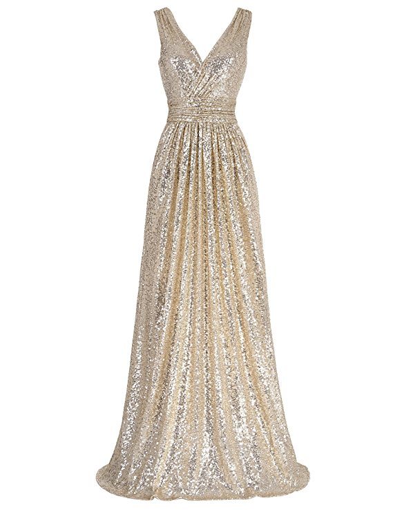 Women Sequin Gowns Bridesmaid Sleeveless Maxi Evening Prom Dresses