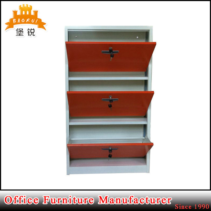 Knock Down Structure 3 Drawer Metal Shoe Storage Rack Steel Shoes Cabinet