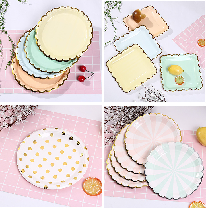 Customized Birthday Cake Party Event Printed Goldcdisposable Paper Plate
