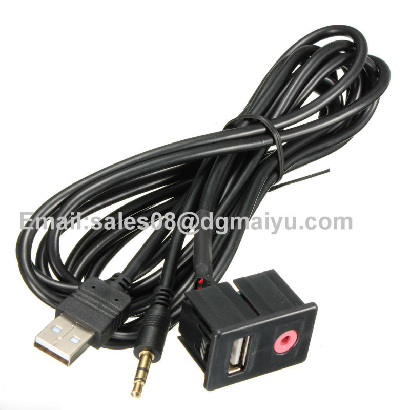 Car Dash Flush Mount 3.5mm Aux & USB Male 3 RCA Extension Cable Lead Socket 1.5m