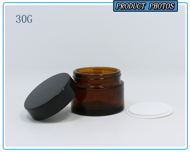 Wholesale Empty 30g Facial Cream Jars Amber Cosmetics Glass Jar with Plastic/Metal/Aluminium Lid for Skin Care