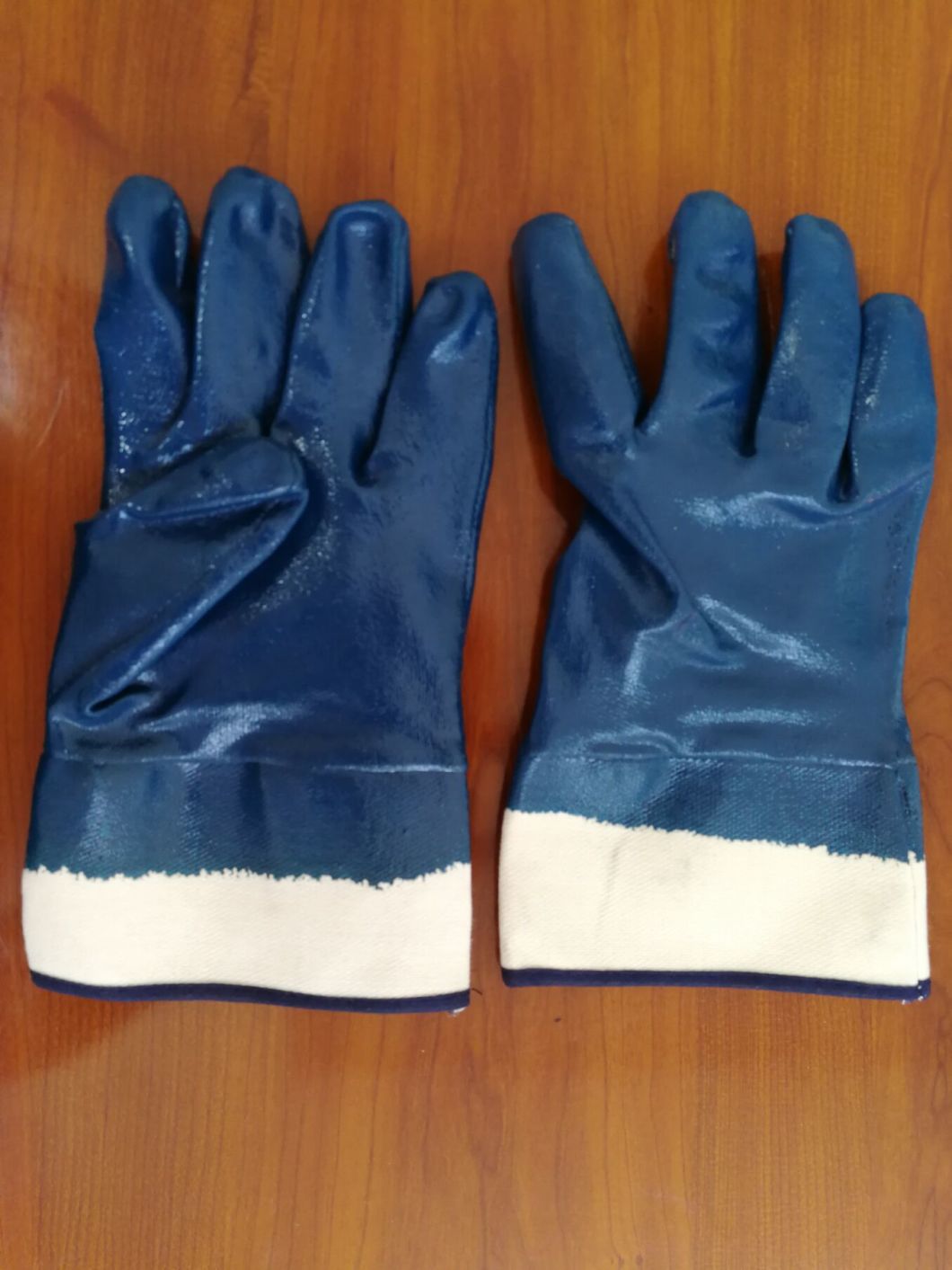 Heavy Duty Chemical Oil Proof NBR Cotton Jersey Blue Nitrile Gloves