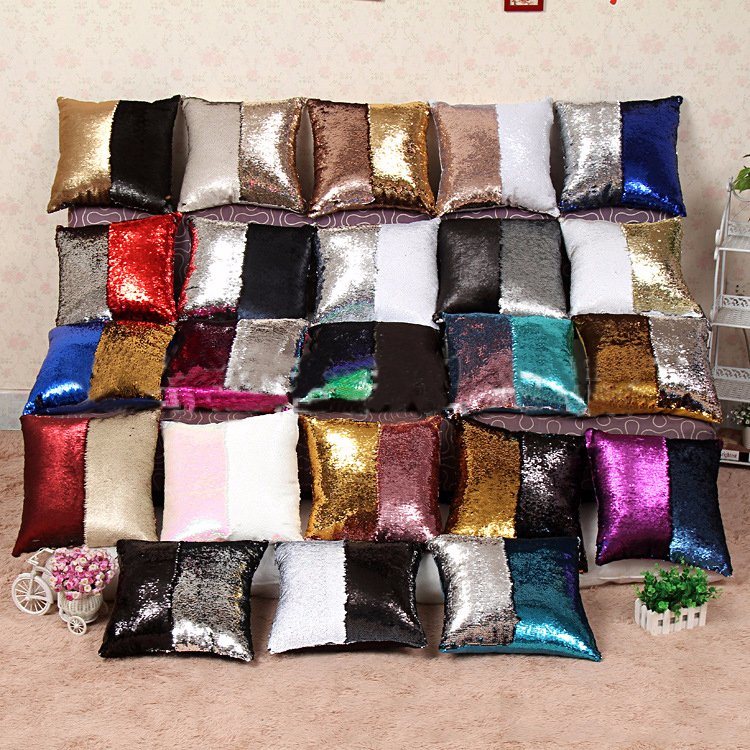 100% Polyester Colorful Luxury Square Reversible Sequin Pillow