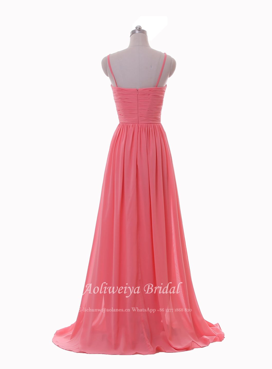 Aolanes Coral Pink Chiffon V Wedding Evening Dress