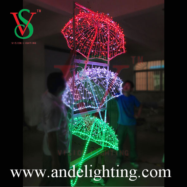 LED 3D Umbrella Motif Light for Holiday Decoration