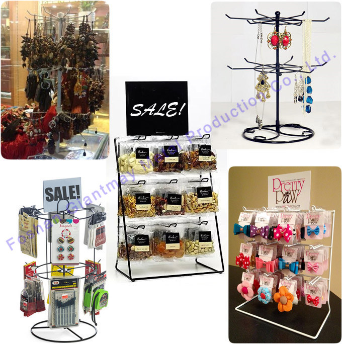 2 Rows Metal Wire Hook Rotating Hanging Keychain Counter Display Spinner Rack for Keys