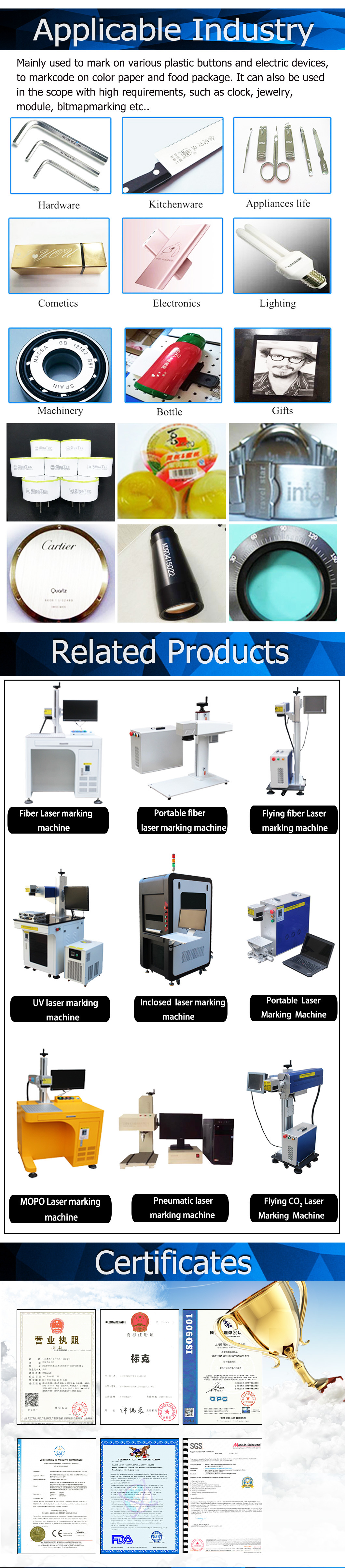 20W 30W 50W Raycus Ipg Desktop Fiber Laser Marking Machine for Metal /Pipe /Plastic /Tag /Key/Jewelry