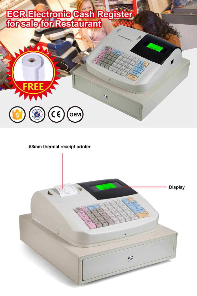 Bimi Keyboard Type Electronic Cash Register Built-in Software with 58mm Thermal Receipt Printer