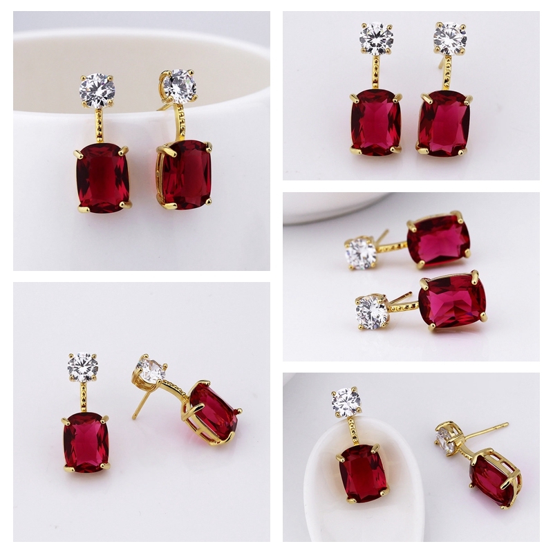 Big Red Stone Stud Earrings for Women Party