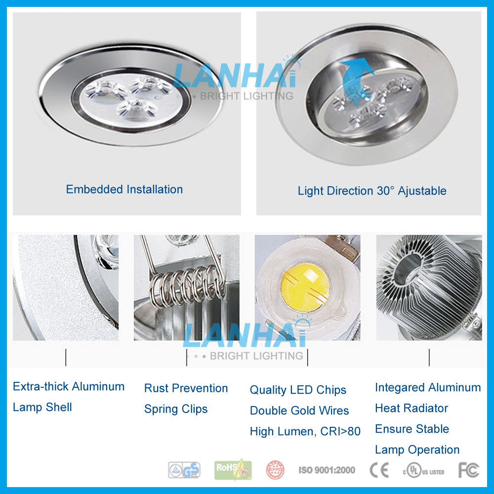 15W Ceiling Spotlight Downlight Aluminum White&Black Lamp Recessed LED Down Light