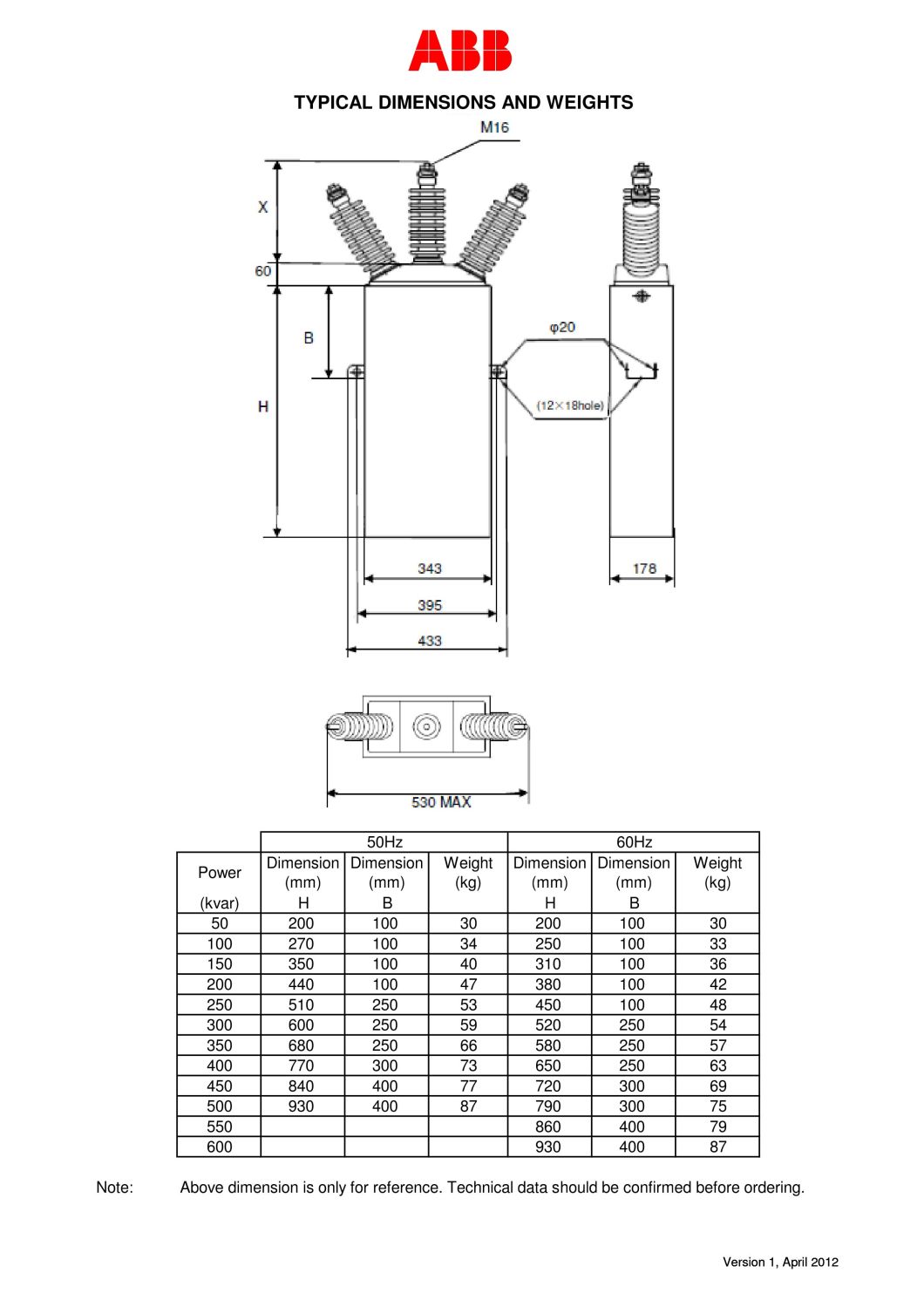 500kvar ABB Brand Medium Voltage Shunt Three Phase Capacitor with Inner Fuse