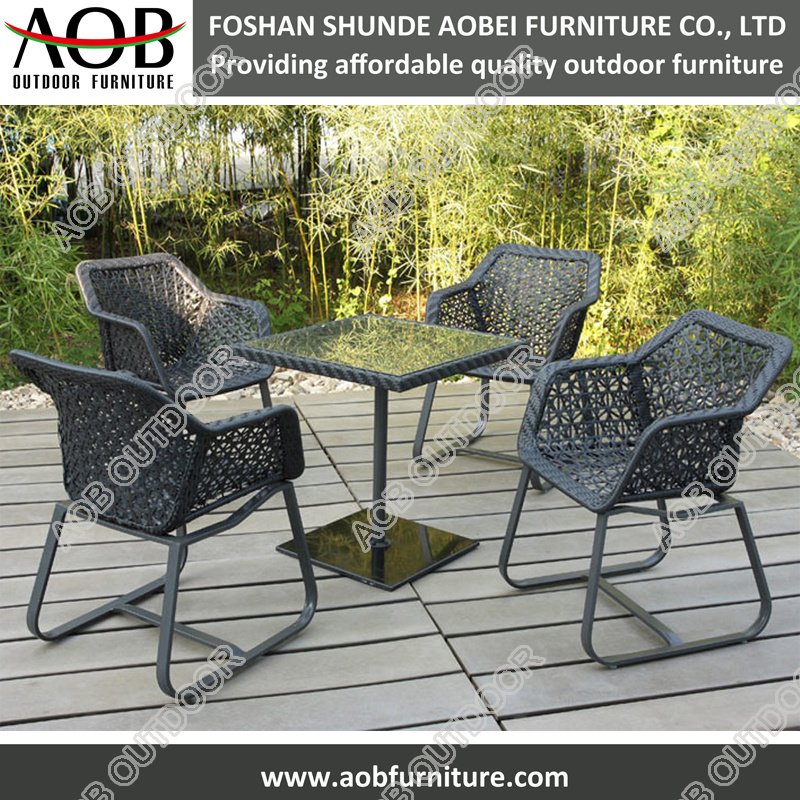 Hotel Project Modern Design Outdoor Rattan Dining Set Flower Weaving Dining Chair