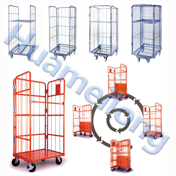 Supermarket Transport Mobile Wheeled Steel Metal Powder Coating Cage Trolley
