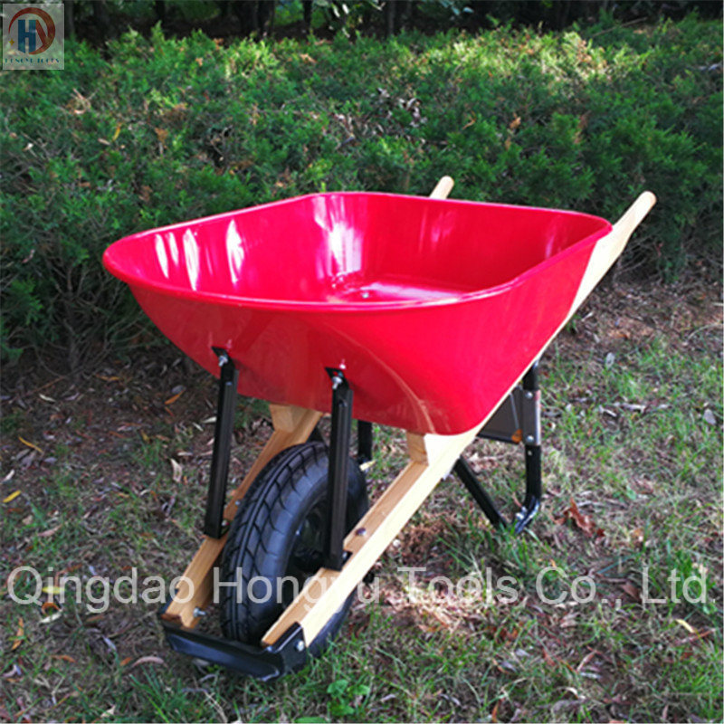 Metal Tray Wood Handle Wheel Barrow