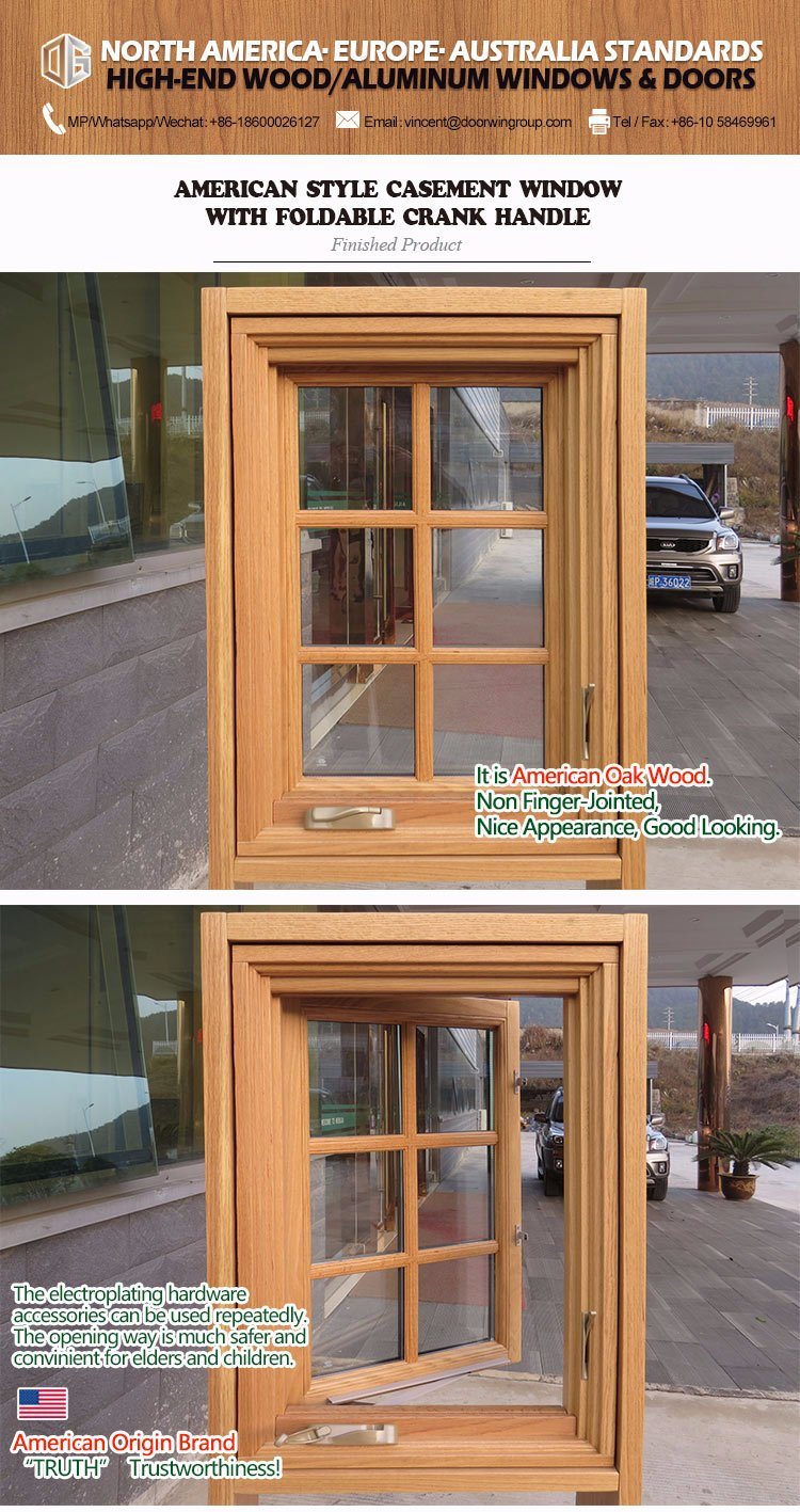 North America Standard Casement Wood Aluminum Window with Crank Operator