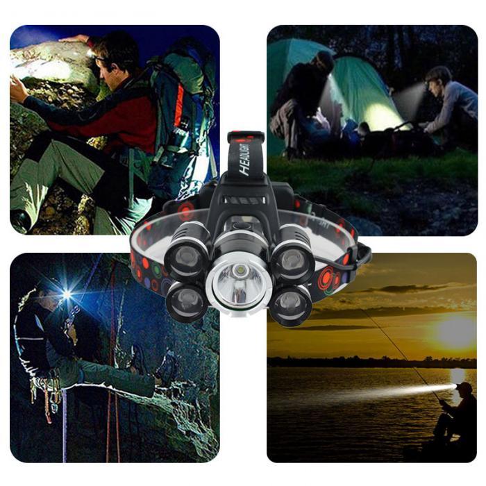 Super Bright Zoomable 10000lm 5 LED Xml-T6 USB Rechargeable Headlamp