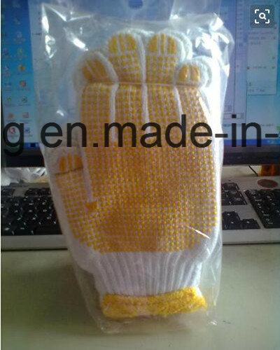 Knitted Breathable Natural Cotton Yellow PVC Dotted Gloves