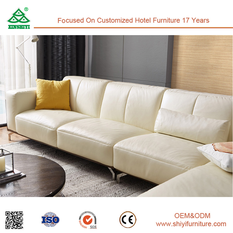 Leather Wooden Sofa Hotel Lobby Furniture Golden Quality Modern Leather Sofa for Sale Living Room Furniture
