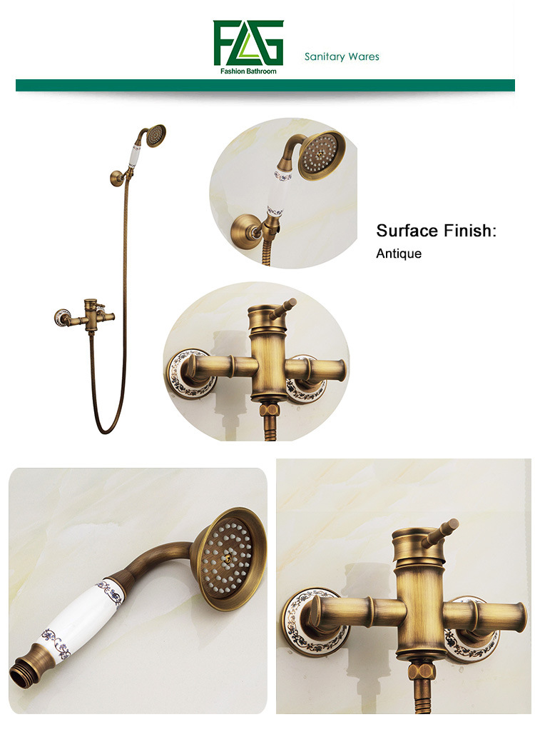 FLG Antique Wall Mounted Shower Set with Ceramic Handle