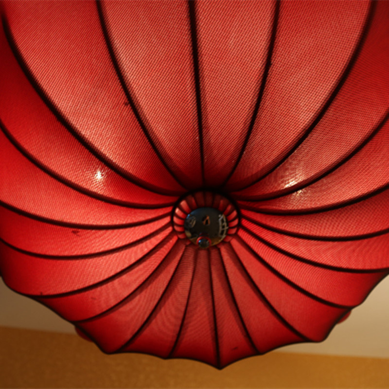 Chinese Style Hotel Decorative Red Umbrella Shape Fabric Pendant Lamp