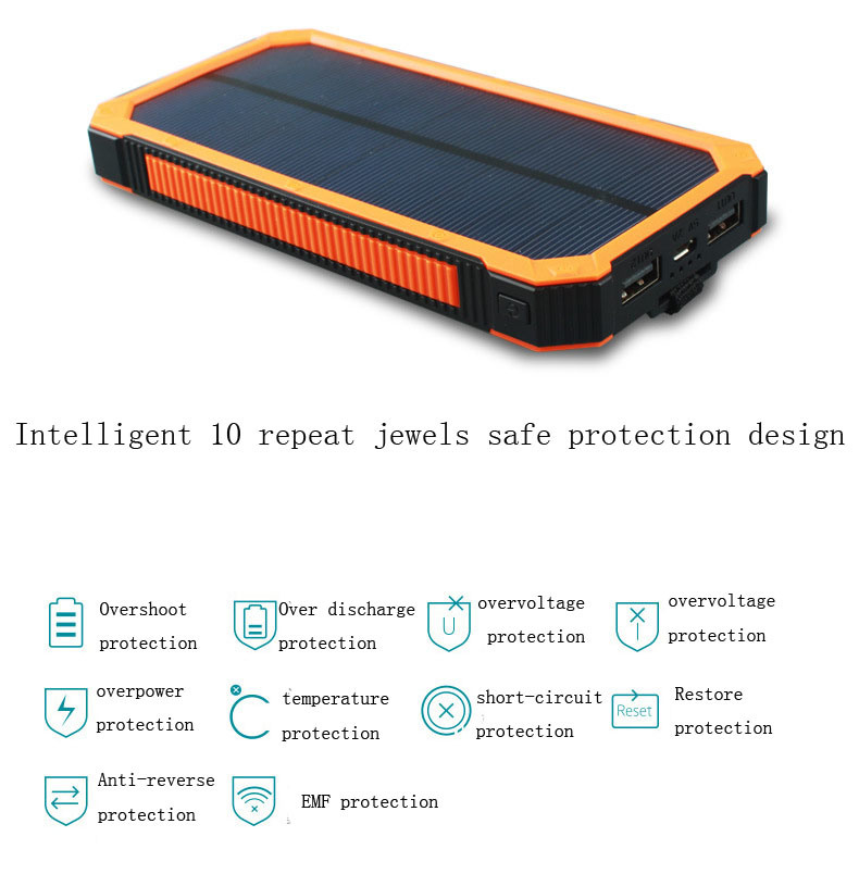 Waterproof Silicone Flashlight Solar 10000mAh Power Bank (NP-005)