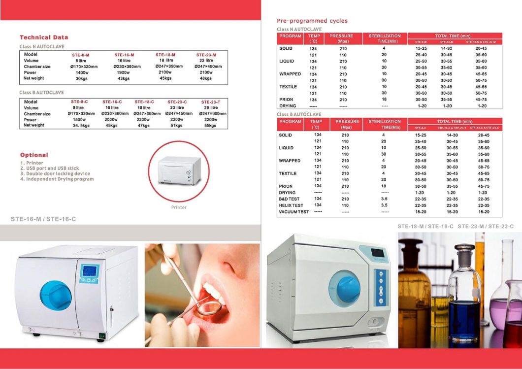 16L Dental Sterilizer (Class B Laboratory Autoclave Sterilizers) Ste-16-C