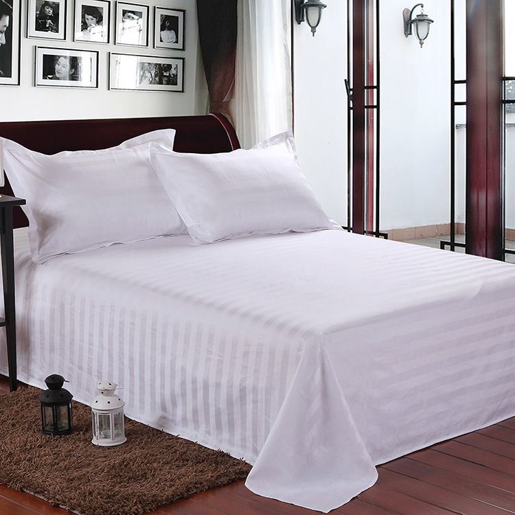 100% Cotton Economic Bedding Set 3 Cm Stripe Design Hotel Bed Sheet Sets