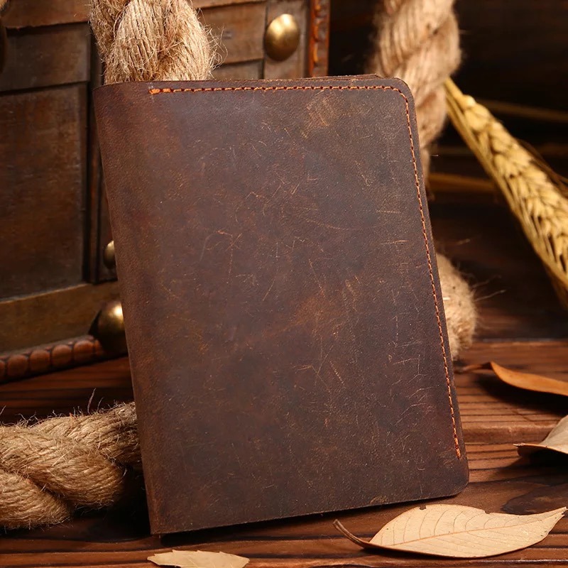 Fashion Mens Top Grain Leather Crazy Horse Leather Slim Wallet