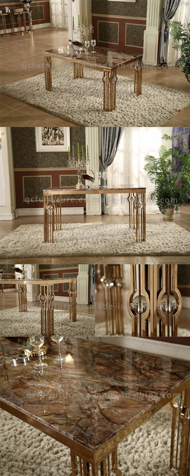 Home Room Furniture Marble Top Golden Dining Table