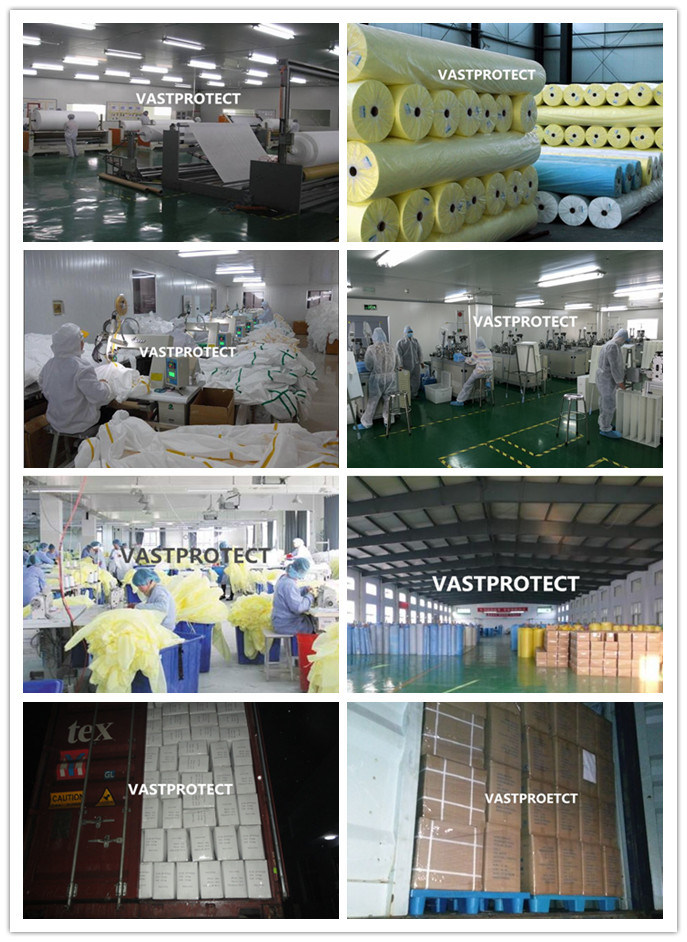 High Quality White Blue Disposable SMS Lab Coats with Cotton Knitting Cuff