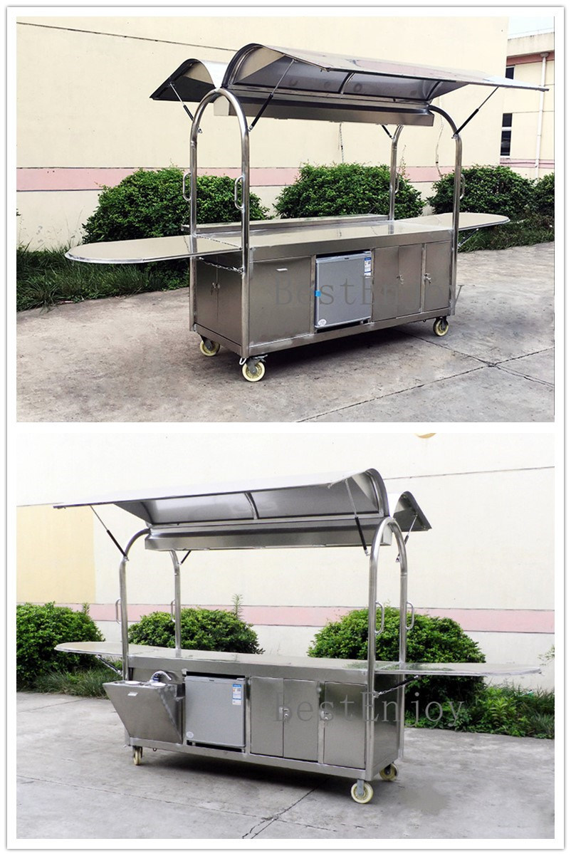 Ce Approved Hand Push Foldable Mobile 304 Stainless Steel Hot Dog Cart Coffee Cart